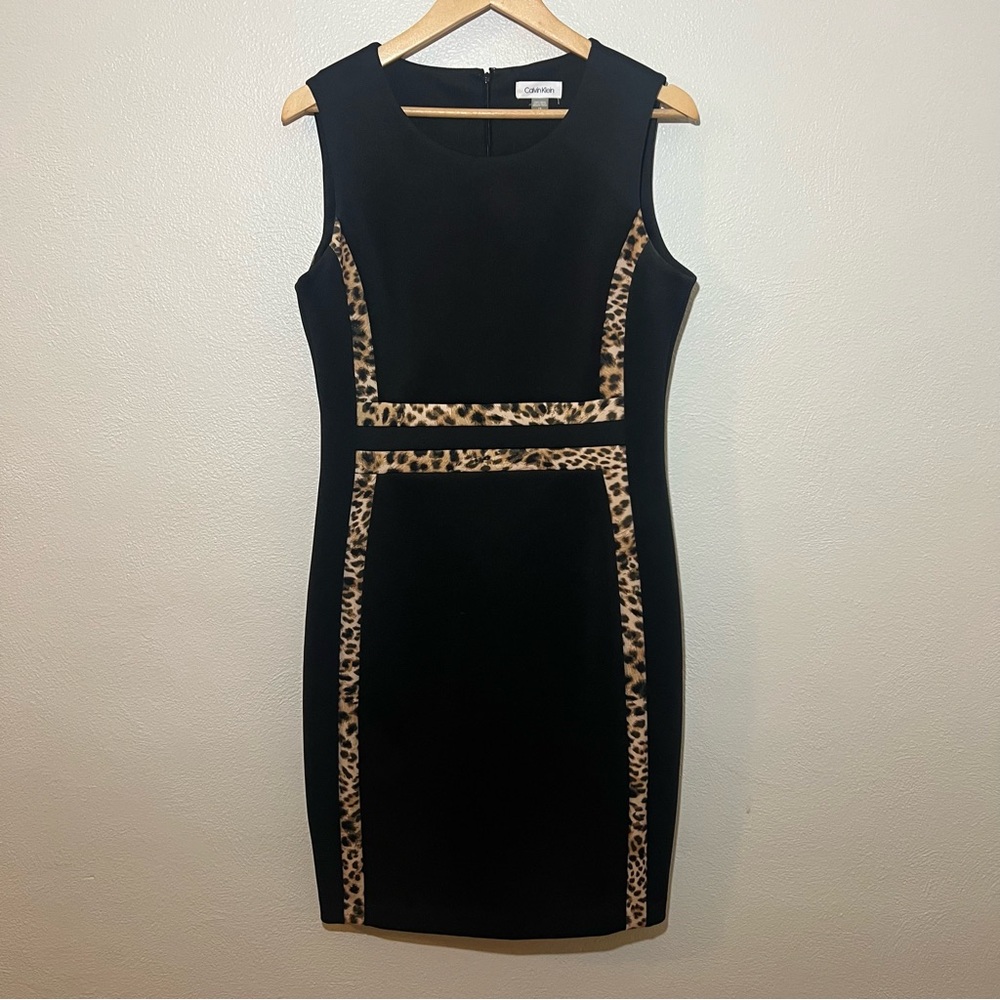 Calvin Klein Black Dress|Size 12|Stretch|Leopard Print|NWOT|Work Dress